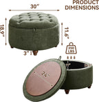 WUTUTUEE 30Inch Round Storage Ottoman with Tray, Modern Tufted Circle Coffee Table with Storage, Upholstered Ottoman with Removable Top for Living Room, Bedroom, Chenille Green