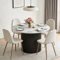 Dining Table Set for 4, Mid Century Modern 47 Inch White Marble-Look Wooden Round Dining Table Set, Space Saving (Table + 4 White Chairs)