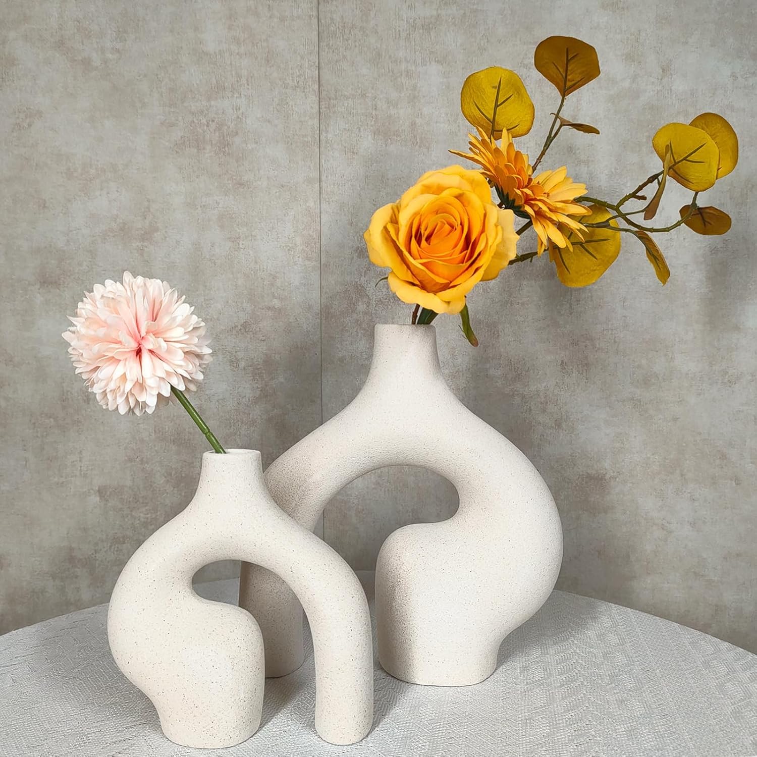 2 Pack White Vases - Home Decor - Ceramic Vases for Flowers, Centerpieces, Room Decor