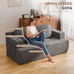 Homall 67” Boneless Sofa Couch with 2 Pillows Extra Deep Seats, Corduroy Fabric 3 Seater with Cup Holder & Storage Pocket Upholstered Floor Easy Installation (Grey, Loveseat)