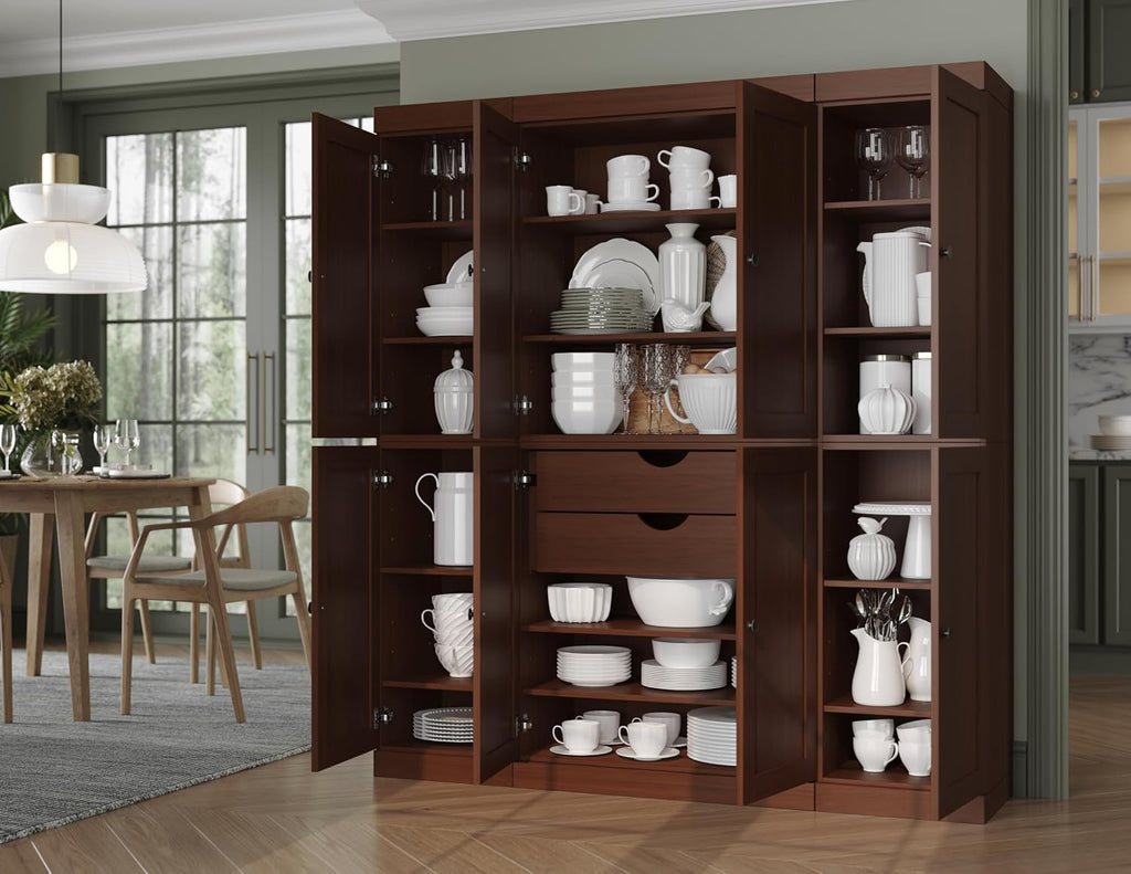 Palace Imports Solid Wood Storage Cabinet – 71.5" H x 65" W - Tall Kitchen Pantry Cabinet w/ 8 Shaker Doors, 2 Drawers & 12 Adjustable Shelves – Mocha, Cupboard, 100% Eco-Friendly Wood, Made in Brazil