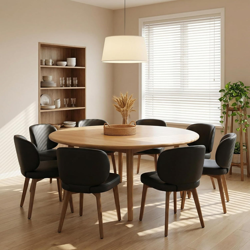 YOUNIKE Dining Chair with High Back Set of 8 Mid Century Modern Kitchen Chair Faux Leather Upholstered Armless Chair 20" Wide Padded Seat with Wooden Legs for Kitchen Dining Living Room Bedroom Black