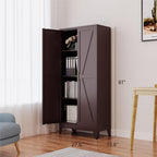 Washsemba 61" Tall Farmhouse Metal Pantry Cabinet, Kitchen Pantry Storage Cabinets with 2 Barn Door and Adjustable Shelves,for Kitchen,Laundry Room,Home Office,Kids Room （Burgundy）