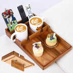 Couch Insert Tray for Middle Seat, Acacia Wood Couch Table with 2 Cup Holders, Fits Armless Sofa & Sectionals, Fold-Flat Tray for Drinks, Snacks & Remotes