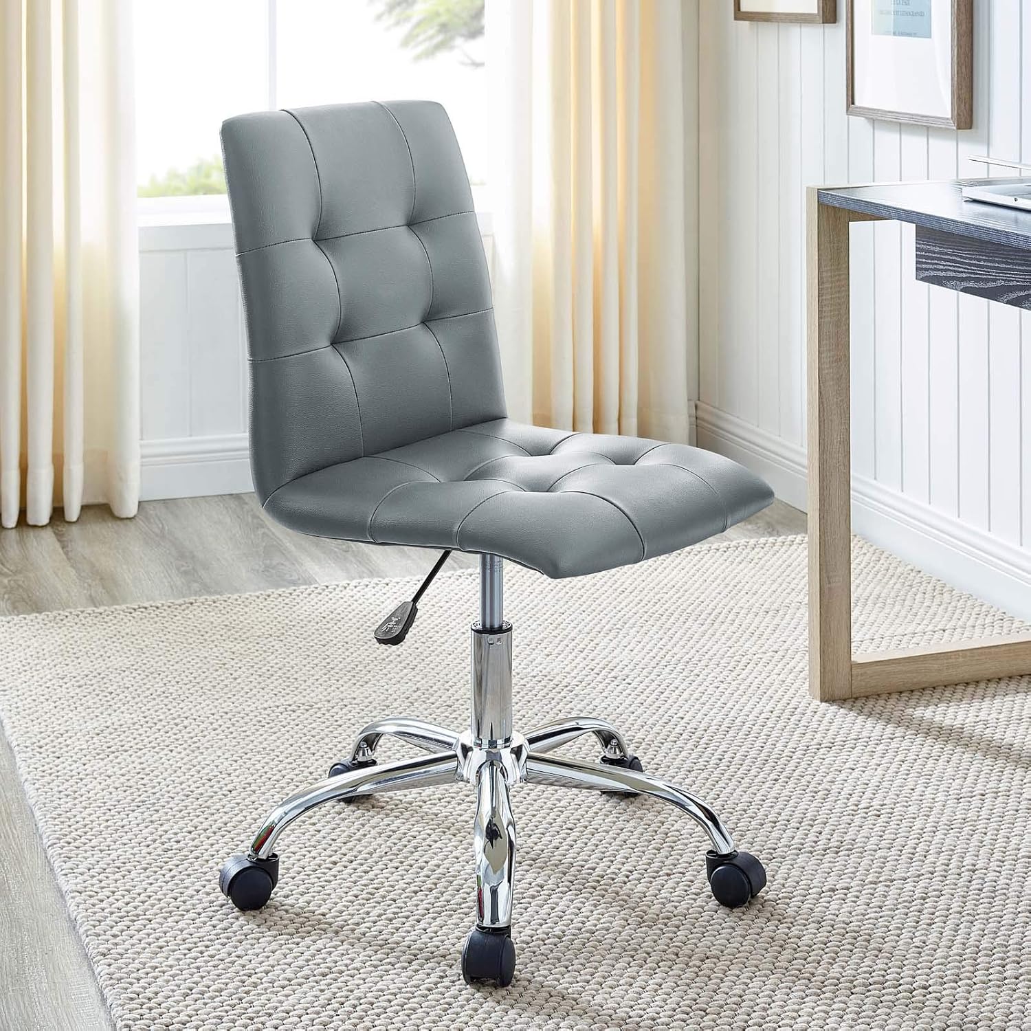 Modway Prim Ribbed Armless Mid Back Swivel Conference Office Chair In Gray