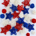 4th of July Star Rattan Balls 27Pcs Patriotic Wicker Stars Red Blue White Wicker Ball 4th of July Vase Filler for Independence Day Home Decor DIY Vase Bowl Filler Ornament Table Decors