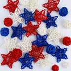 4th of July Star Rattan Balls 27Pcs Patriotic Wicker Stars Red Blue White Wicker Ball 4th of July Vase Filler for Independence Day Home Decor DIY Vase Bowl Filler Ornament Table Decors