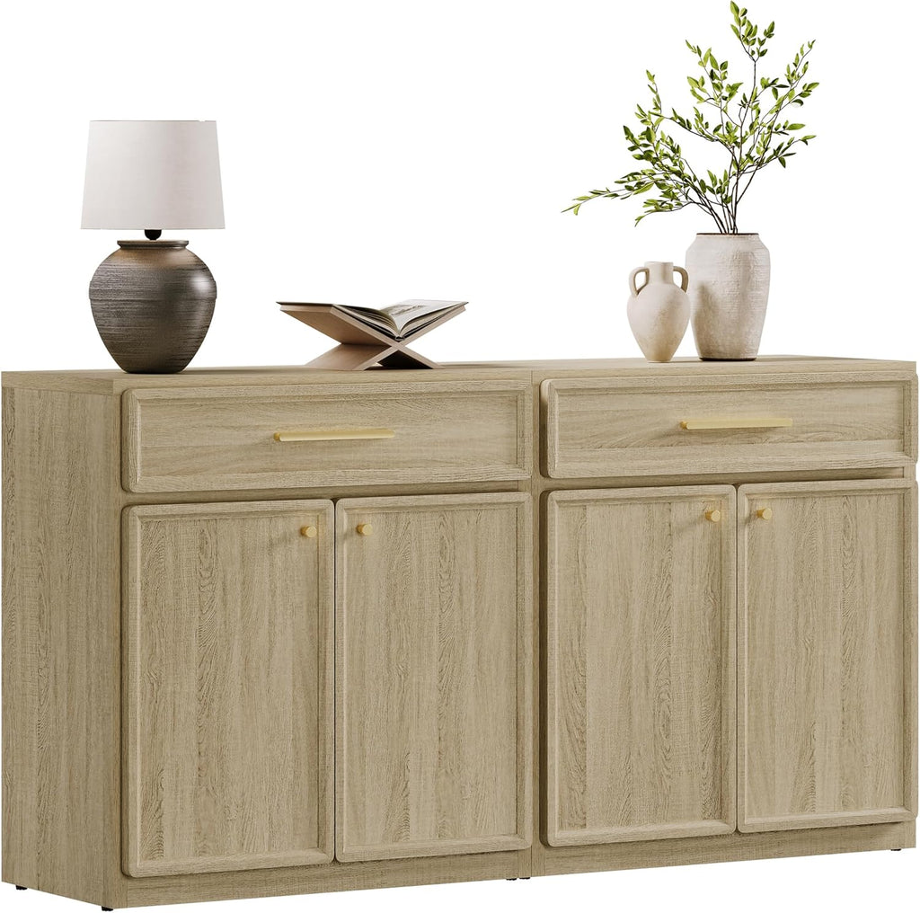 SICOTAS Buffet Cabinet with Storage Tall Modern Accent Storage Cabinet with Doors and Shelves 60 inch Wide Wooden Sideboard Credenza Buffets Console Table Coffee Bar for Kitchen Dining Living Room