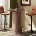 Round Bar Table with 2-Tier Hidden Storage, 38.1" H Pub Table with Footrest, Modern Rustic Bar Height Bistro Cocktail Table for Kitchen,Dining Room,Coffee Bar,Small Space