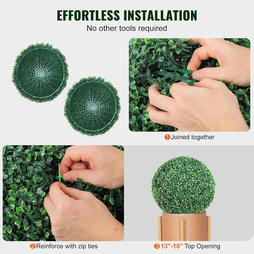 VEVOR 2 Pcs 20” Artificial Plant Topiary Ball, Faux Boxwood Balls with 2 LED Light String, All-Year Green Faux Plant Decorative Balls for Backyard, Balcony,Garden, Wedding and Home Décor