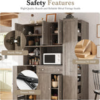 Kitchen Pantry Cabinet, Buffet with Pull-Out Side Cabinet | 7-tier pull-out side cabinet with wheels, easy access for spices, oils, baking supplies, and daily kitchen essentials