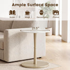 Giantex Round Marble Side Table, Modern Sofa Couch End Table w/Stone Finish & Wooden Pedestal, Coffee Drink Tables, Accent Bedside Night Stand for Bedroom Living Room Small Spaces (White & Gold,1)
