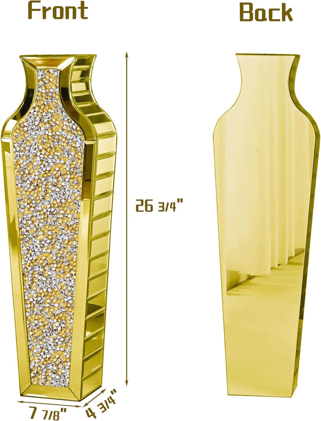 SHYFOY Gold Crushed Diamond Floor Vase, Large Mirrored Tall Vases for Floor, Modern Glass Decorative Vases for Living Room Bedroom Home Corner Indoor Office, 26.8" Tall