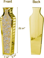 SHYFOY Gold Crushed Diamond Floor Vase, Large Mirrored Tall Vases for Floor, Modern Glass Decorative Vases for Living Room Bedroom Home Corner Indoor Office, 26.8" Tall