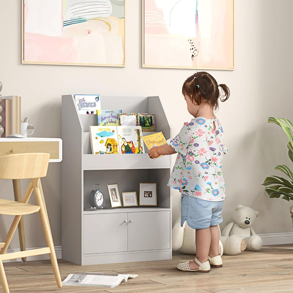 Toy Storage Cabinet, Bookcase Bookshelf for Room, Bedroom, Playroom, Nursery, Gray
