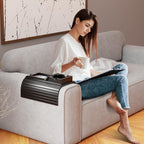 Bestjing Bamboo Couch Armrest Table, Sofa Arm Tray with Detachable Couch Cup Holder- 2 in 1 Anti-Slip Foldable Sofa Armchair Caddy Table for Drinks Cellphone TV Remote Snacks (Black)
