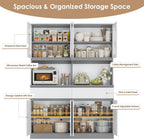 Keyluv 75" x 55" Kitchen Pantry Storage Cabinet with Glass Doors and Drawers, Wide China Cabinet Hutch with Microwave Stand Coffee Bar, Food Pantry with Hutch Shelf for Dining Room, White/Grey