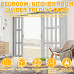 Tall White Sliding Accordion Doors with Handles & Acrylic Glass, Double Magnetic Folding Door, Customizable Size, Folding Double Doors for Closet Bathroom RV Doorway, Easy to Install, 68" Wx60 H