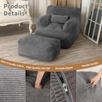 LOVMOC Bean Bag Sofa Chair with Ottoman, Comfy Floor Couch, Oversized Reading Chair for Bedroom, Dorm Room, Living Room, Darkgrey