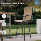 MFSTUDIO Outdoor Bar Stools Set of 4, Swivel Bar Height Patio Chairs Outdoor Barstools High Top Patio Swivel Bar Chairs, Breathable Textilene