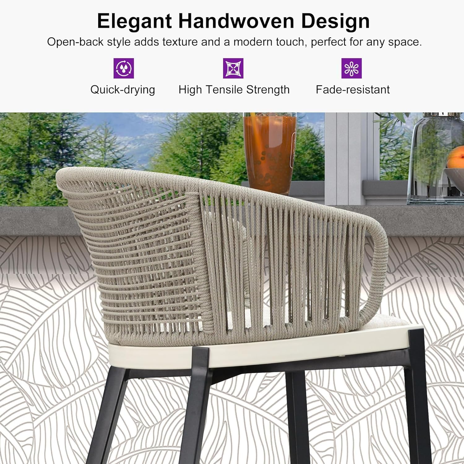 PURPLE LEAF Outdoor Bar Stools Set of 2 Modern Wicker Barstools with Wraparound Backrest Boho Aluminum Woven Chairs for Kitchen Island Indoor Outdoor Garden, Gray