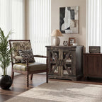 Farmhouse End Table, 24" Large End Tables with Storage, Rustic Square Sofa Beside Table with Glass Barn Door, Wood Side Table Square Nightstand for Living Room, Bedroom, Office (Antique Finish)