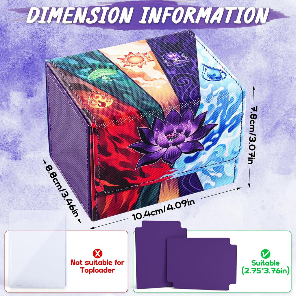 UAONO Card Deck Box for MTG, Trading Cards Storage Box Holds 120+ Sleeved Commander Deck, PU Leather Card Box Suits TCG Magic with 2 Dividers (Black,Lotus)