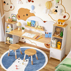 Betterhood Kids Study Desk and Chair Set with Storage, Student Study Desk, Children Study Table and Chair Set, Kids Study Desk with Bookshelves and 2 Stools, Ages 3-8, Boys, Girls, Toddler, Bedroom