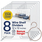White Wire Shelf Dividers for Closet Organization – 8-Pack – Sturdy and Easy Set-Up Closet Shelf Dividers with Bonus Rose Gold Hanger – 12 inches x 12 inches