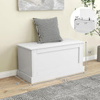LOKO 35.5” Storage Chest, Lift Top Storage Box with Metal Hinges, Wooden Storage Bench with Safety Hydraulic Strut, Large Modern Storage Trunk for Living Room, Bedroom, Entryway (White)