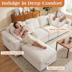 136" Cloud Modular Sectional Sofa with Detachable Comfort Seat Cushion, U-Shaped Convertible Boneless Couches for Living Room, Rearrange Freely, No Assembly, Warm White, 6-Seater Ensemble