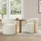 KISLOT Upholstered Dining Chairs Set of 4, Barrel Modern Dining Room Chairs with Casters, Kitchen Side Wooden Armchair with Fabric Cushion Seat for Bedroom, Livingroom, Reading Room, Beige, 4 Boxs