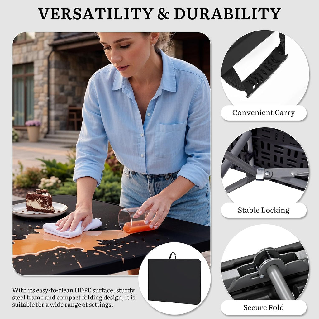 YITAHOME 2-Pack Heavy-Duty 6ft Folding Tables with Handle, Portable Black Plastic Fold-Up Tables for Camping, Picnics, Parties & Events