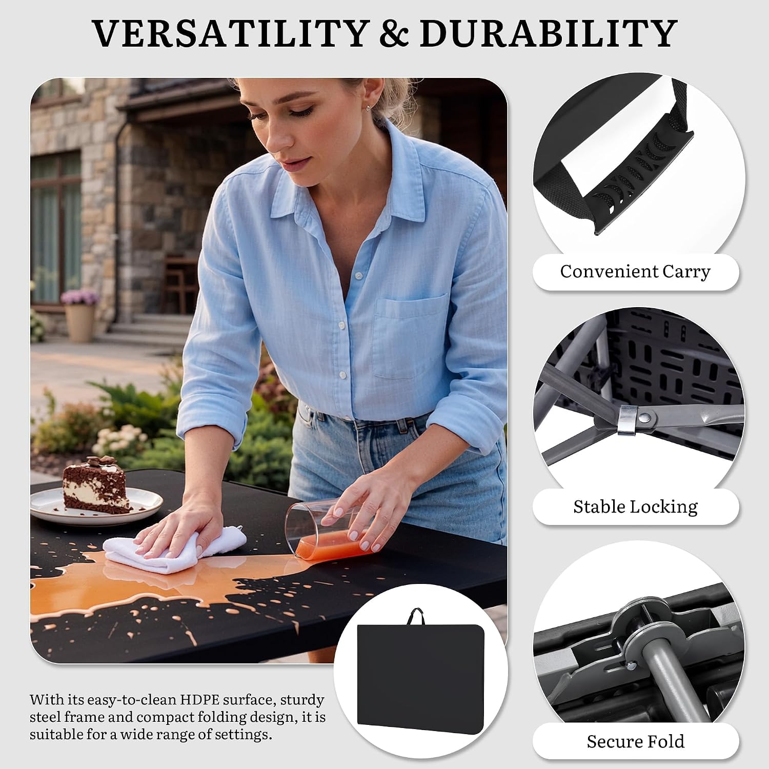 YITAHOME 2-Pack Heavy-Duty 6ft Folding Tables with Handle, Portable Black Plastic Fold-Up Tables for Camping, Picnics, Parties & Events