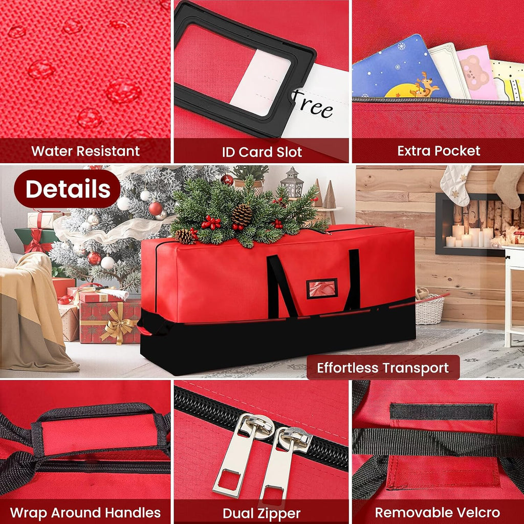 Heavy Duty Christmas Tree Storage Bag for Trees Up to 9ft – Waterproof, 600D Durable Zipper & Handles, Holiday Storage Solution (Black&Red)
