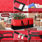 Heavy Duty Christmas Tree Storage Bag for Trees Up to 9ft – Waterproof, 600D Durable Zipper & Handles, Holiday Storage Solution (Black&Red)