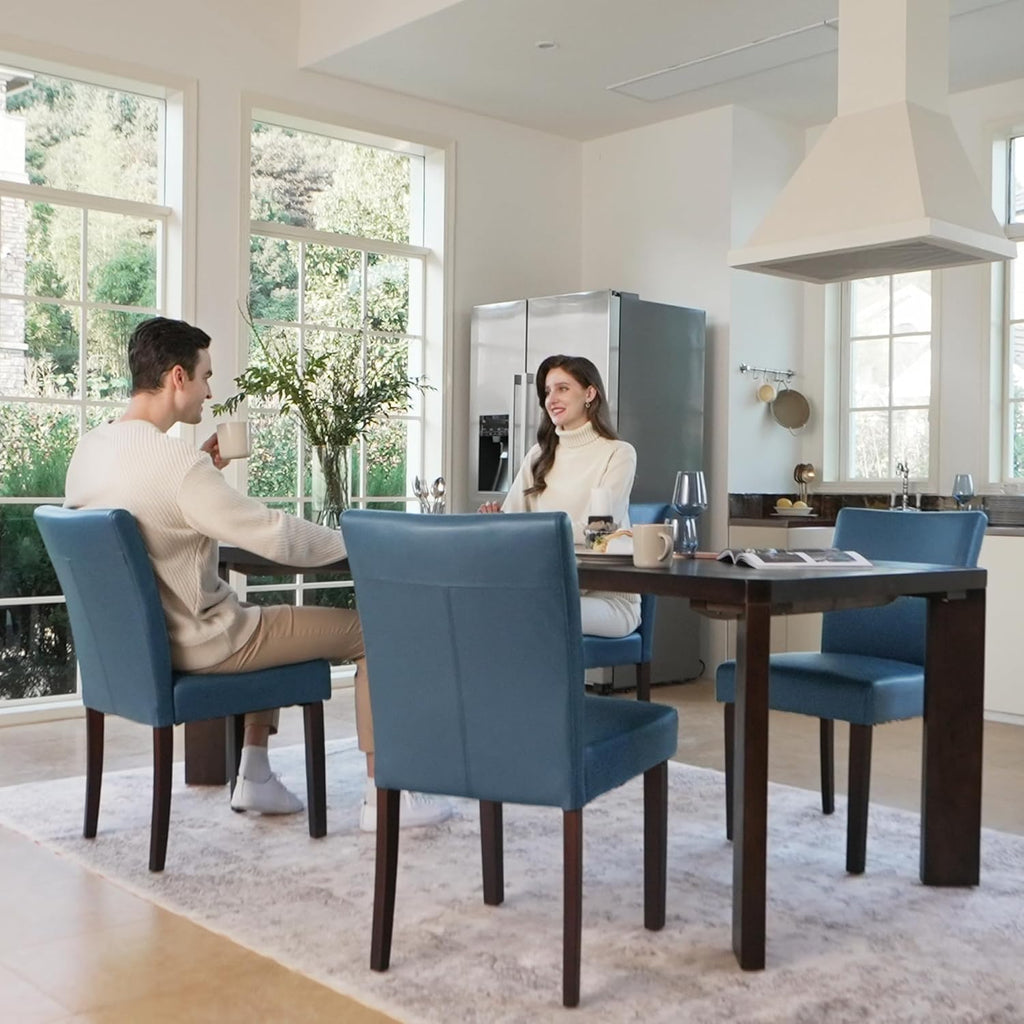 Watson & Whitely Dining Chairs Set of 6, Faux Leather Upholstered Armless Dining Room Chairs with Solid Wood Legs & Back Side Chair for Kitchen, Living Room, Restaurant, Blue