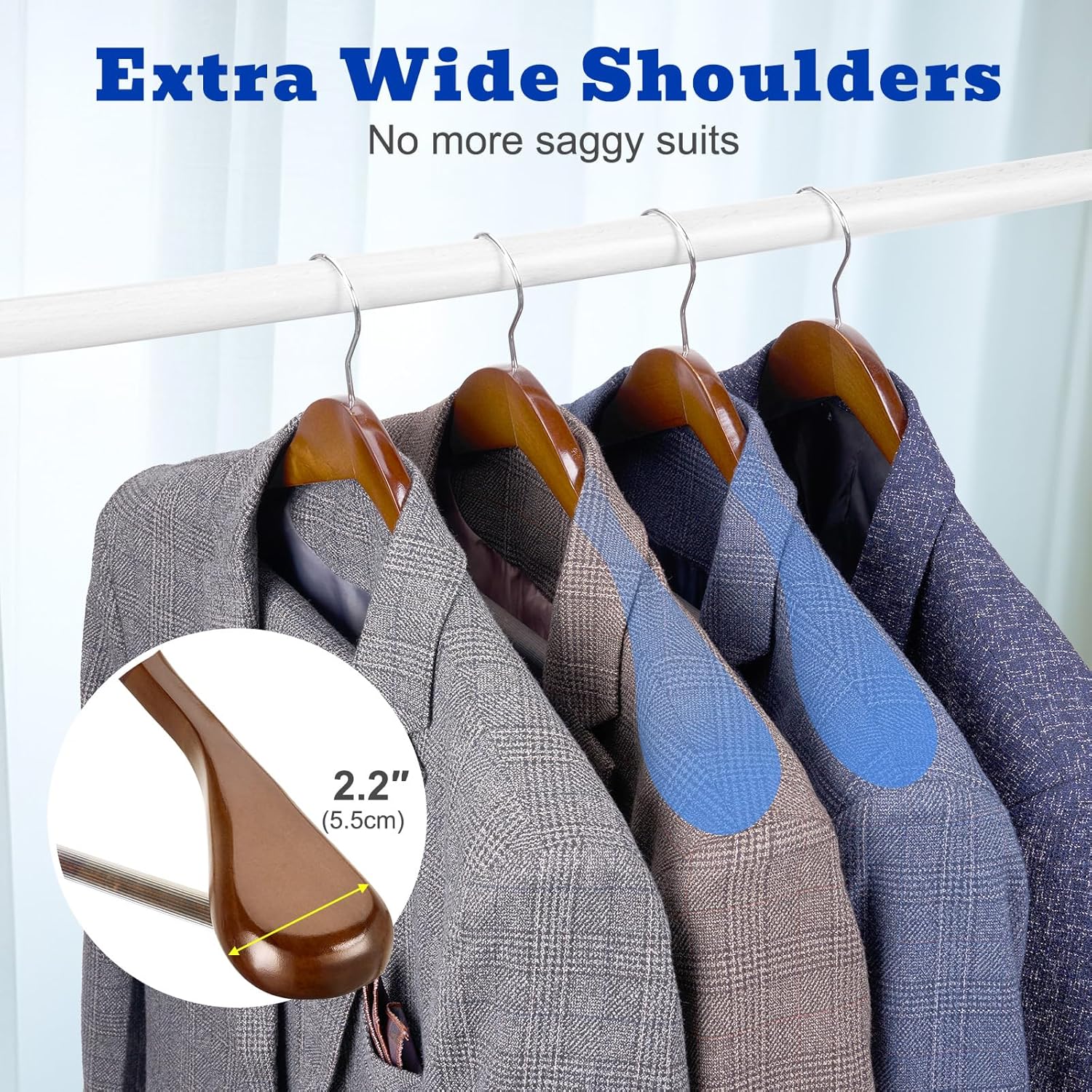 HOUSE DAY Wood Suit Hangers for Men 24 Pack, Smooth Wide Shoulder Wooden Hangers with Non Slip Pant Holder, Wide Hangers for Suits, Coats, Jackets, Heavy Wide Clothes Hanger, Walnut