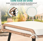 YITAHOME 2-Piece Outdoor Wicker Ottoman, All-Weather Patio Rattan Foot Rest with Cushions - Beige