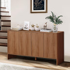 Walnut Sideboard Cabinet, Mid Century Farmhouse Fluted Credenza Sideboard Long Buffet Cabinet with Storage for Kitchen, Dining Room Coffee Buffet, Office, Living Room TV, Entryway, Hallway - 4 Doors