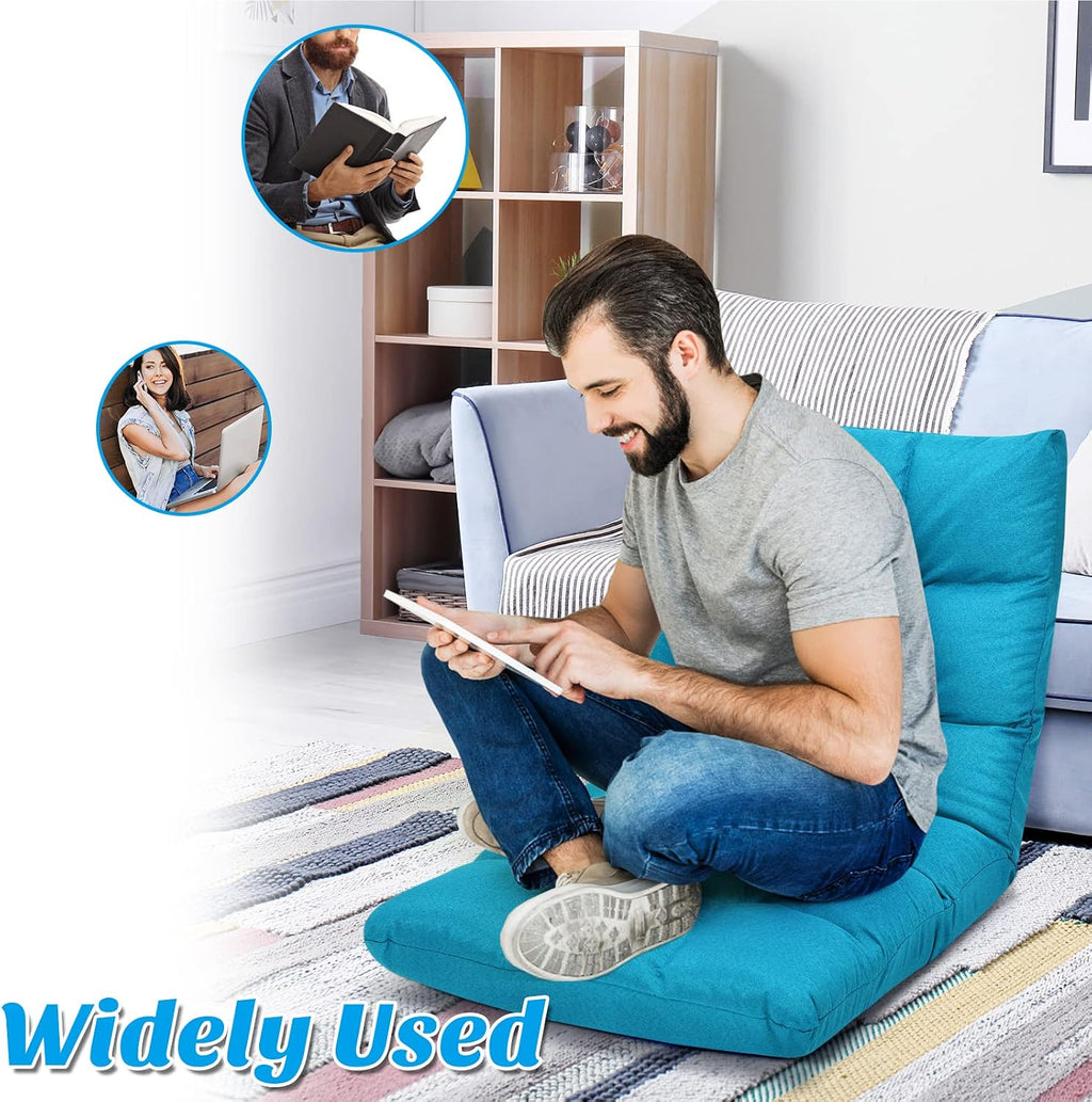 Giantex Adjustable Floor Gaming Sofa Chair 14-Position Cushioned Folding Lazy Recliner High Resilience Sponge, Breathable Cotton & Linen Fabric Sleeper Bed Couch Recliner with Removable Cover