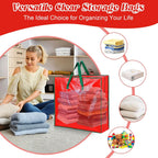 4PCS Christmas Wreath Storage Container, 25" Red Wreath Storage Bags Garland Container Clear Storage Bags with Handles Zippers Christmas Wreath Boxes for Xmas Seasonal Holiday Wreath Garland