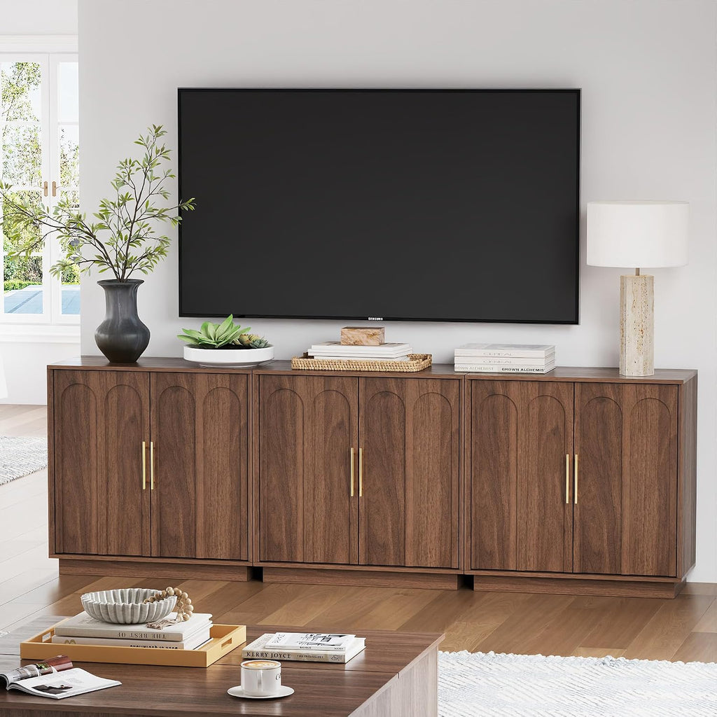 FORTUNETEC Sideboard Buffet Cabinet with Storage, Mid Century Modern Accent Cabinet with Arched Doors, Modular Media Console, Minimalist Credenza for Living Room Kitchen Dining Room Entryway, Walnut