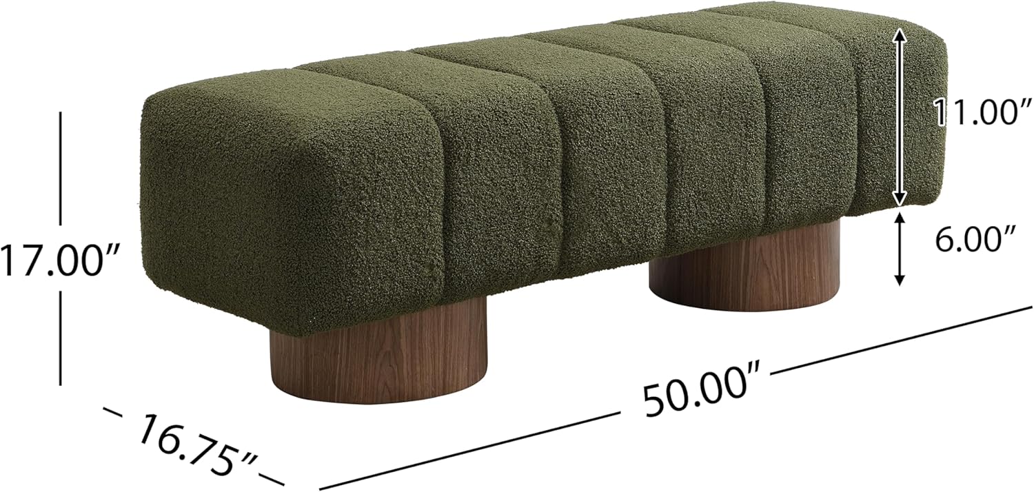 Christopher Knight Home Manila 50" Boucle Fabric Dining Bench, Rectangular Upholstery Ottoman Bench, Bedroom End of Bed Footstool, Living Room Extra Seat Footrest, No Assembly Needed, Jungle Green