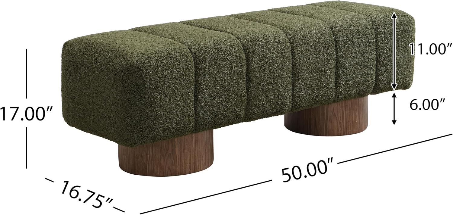 Merax 50" Green Boucle Upholstered Dining Bench Entryway Bench | No Assembly Required, End of Bed Ottoman, for Living Room Dining Room Bedroom, Floor-Friendly Feet Pads, Bear 300 LBS