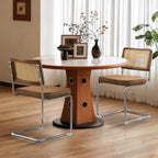 Rattan Back Linen Dining Chair Set of 2 Modern Stainless Chrome Base Armless Upholstered Side Chair for Dining Room, Kitchen Island,Coffee