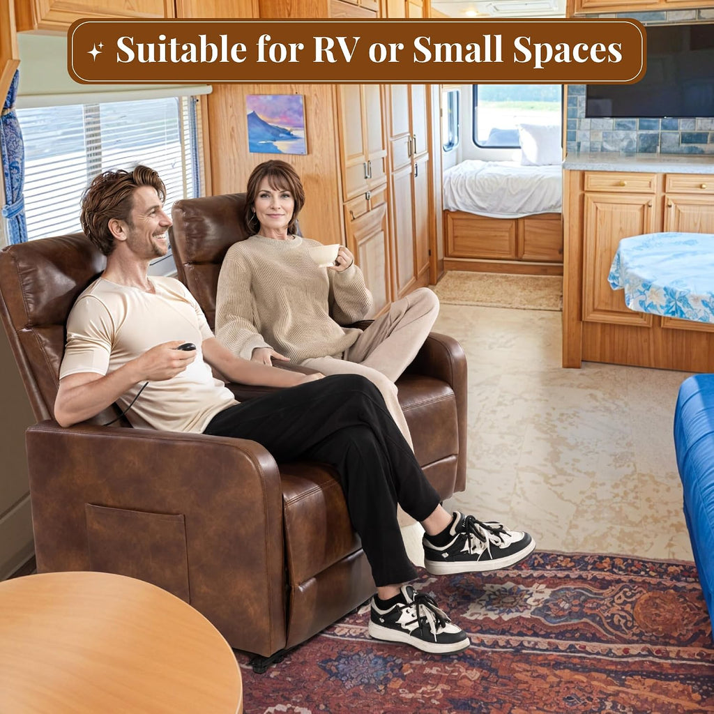 Zero Wall Power Recliner Chairs, Small Recliner for Small Spaces and Petite People Man Woman (1, Faux Leather Light Brown)