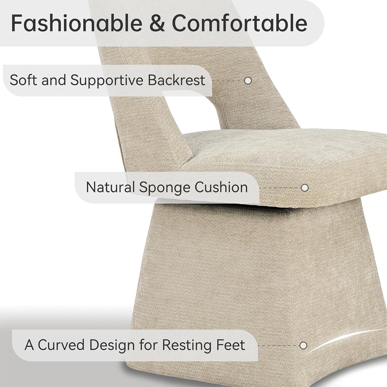 VKNOW Upholstered Swivel Dining Chairs, Modern Dining Room Chairs with Open Back, Chenille Fabric Kitchen Chairs for Dining Room, Living Room, Bedroom, Vanity, Khaki(1 Pack)