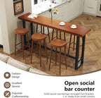 quanzhoulong47in Dark Brown Solid Wood Bar Height Pub Table - Built-in Footrest, Solid Wood Top & Sturdy Metal Legs | Counter Height Dining Table for Kitchen, Bistro & Dining Spaces (47in)