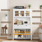 Garvee 66" Tall Pantry Cabinet with LED Lights & Charging Station, Kitchen Pantry Storage Cabinet Kitchen Hutch Coffee Bar with Adjustable Shelves for Dining Room, Living Room